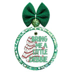 Bring Me a Little Debbie style text with a Christmas tree snack cake illustration.