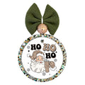 Ho ho ho lettering with leopard-print accents, Santa in a leopard hat, and small snowflakes.