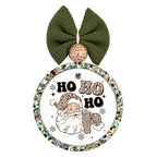 Ho ho ho lettering with leopard-print accents, Santa in a leopard hat, and small snowflakes.