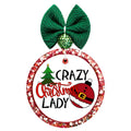 Crazy Christmas lady lettering with a green Christmas tree and a red Santa-suit ornament.