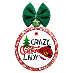 Crazy Christmas lady lettering with a green Christmas tree and a red Santa-suit ornament.