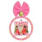 Santa in bright pink with gold tinsel and hot mess ho ho ho lettering.