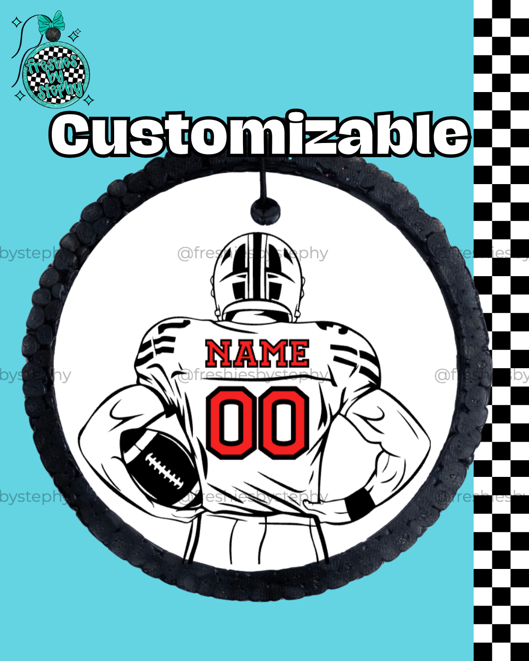 custom football player car freshener with name and number