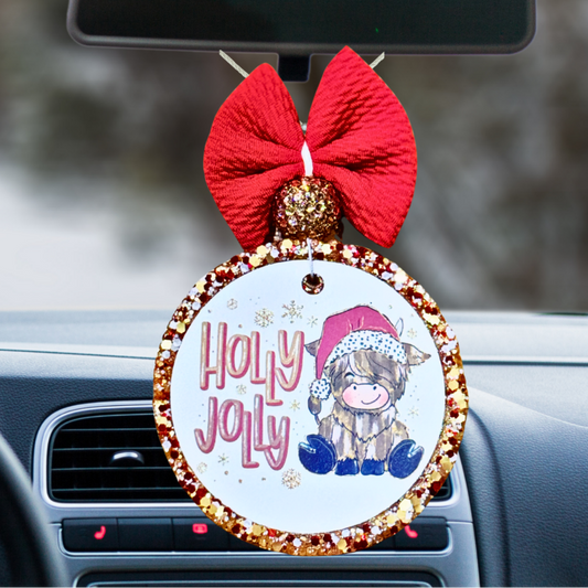 Holly Jolly Highland Cow Car Freshener