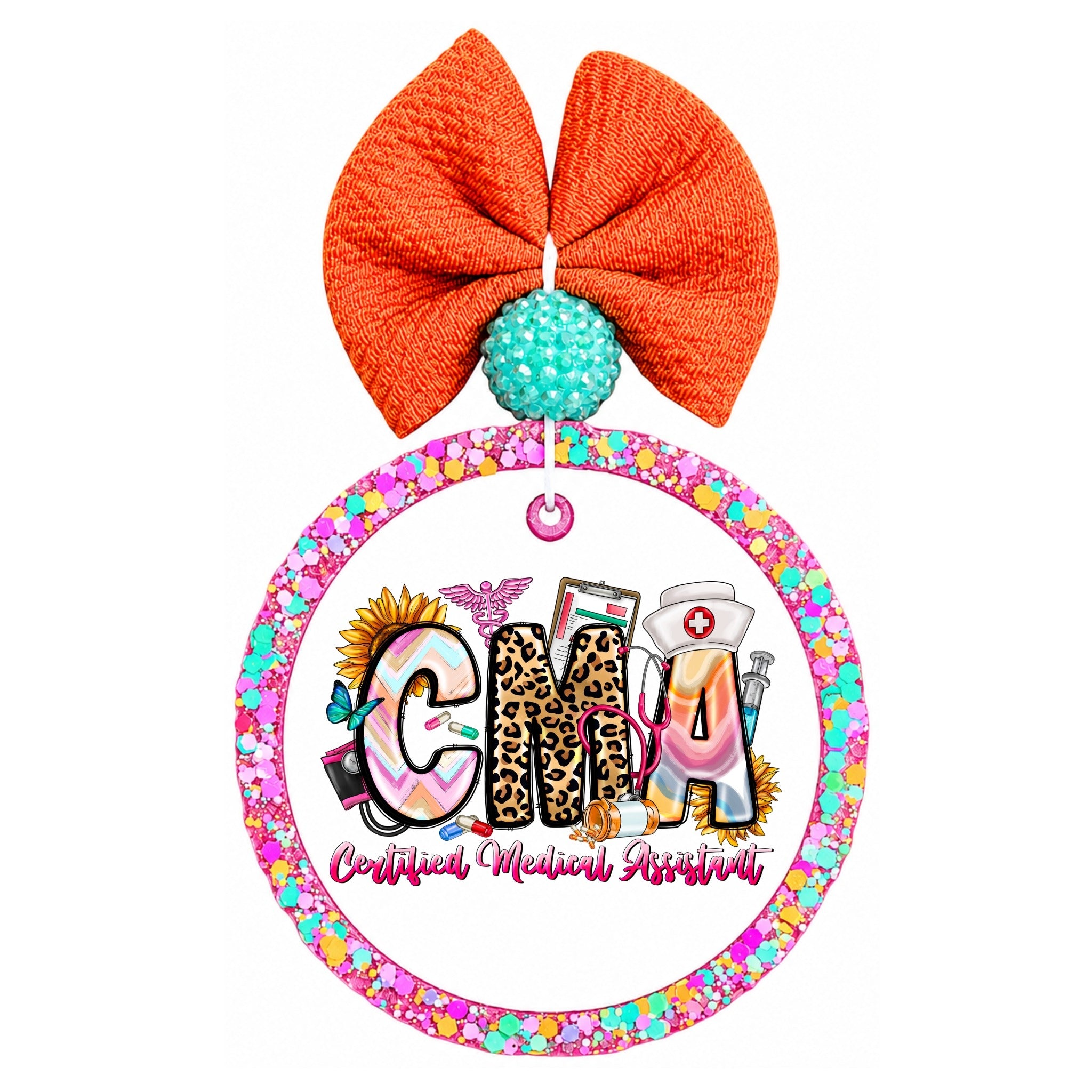 CMA Certified Medical Assistant graphic with medical-themed artwork.