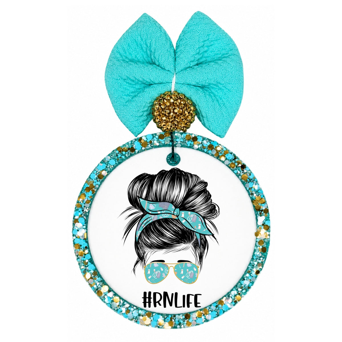 RN Life graphic with nurse messy bun design.