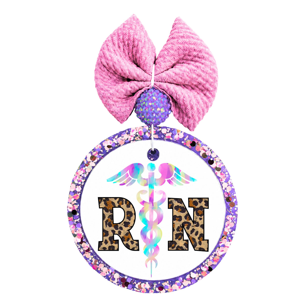 RN Nurse graphic with nursing-themed artwork.