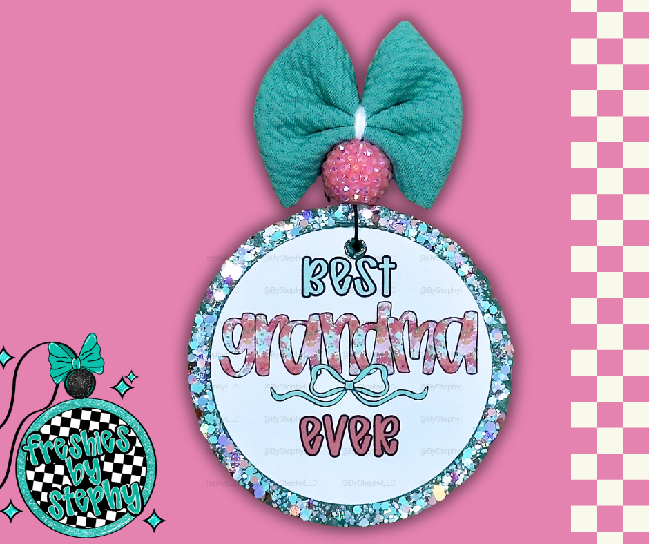 Best Grandma Ever Car Freshie - Floral Bow Handmade Air Freshener