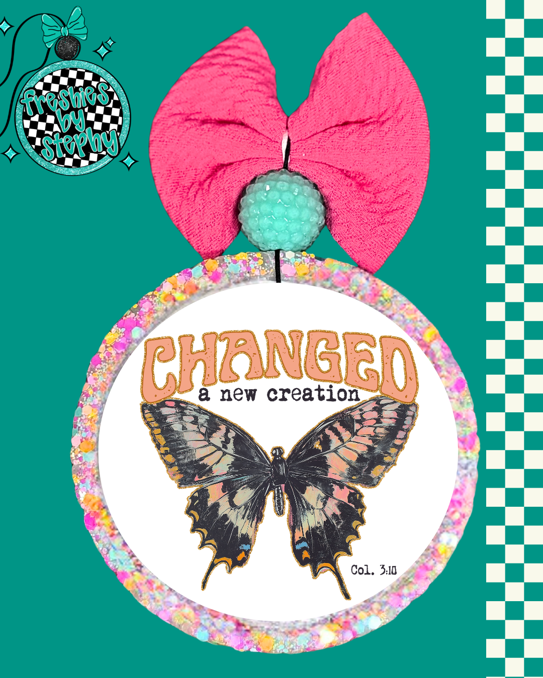 Changed Christian Car Freshie – Butterfly Faith Air Freshener Colossians 3:10