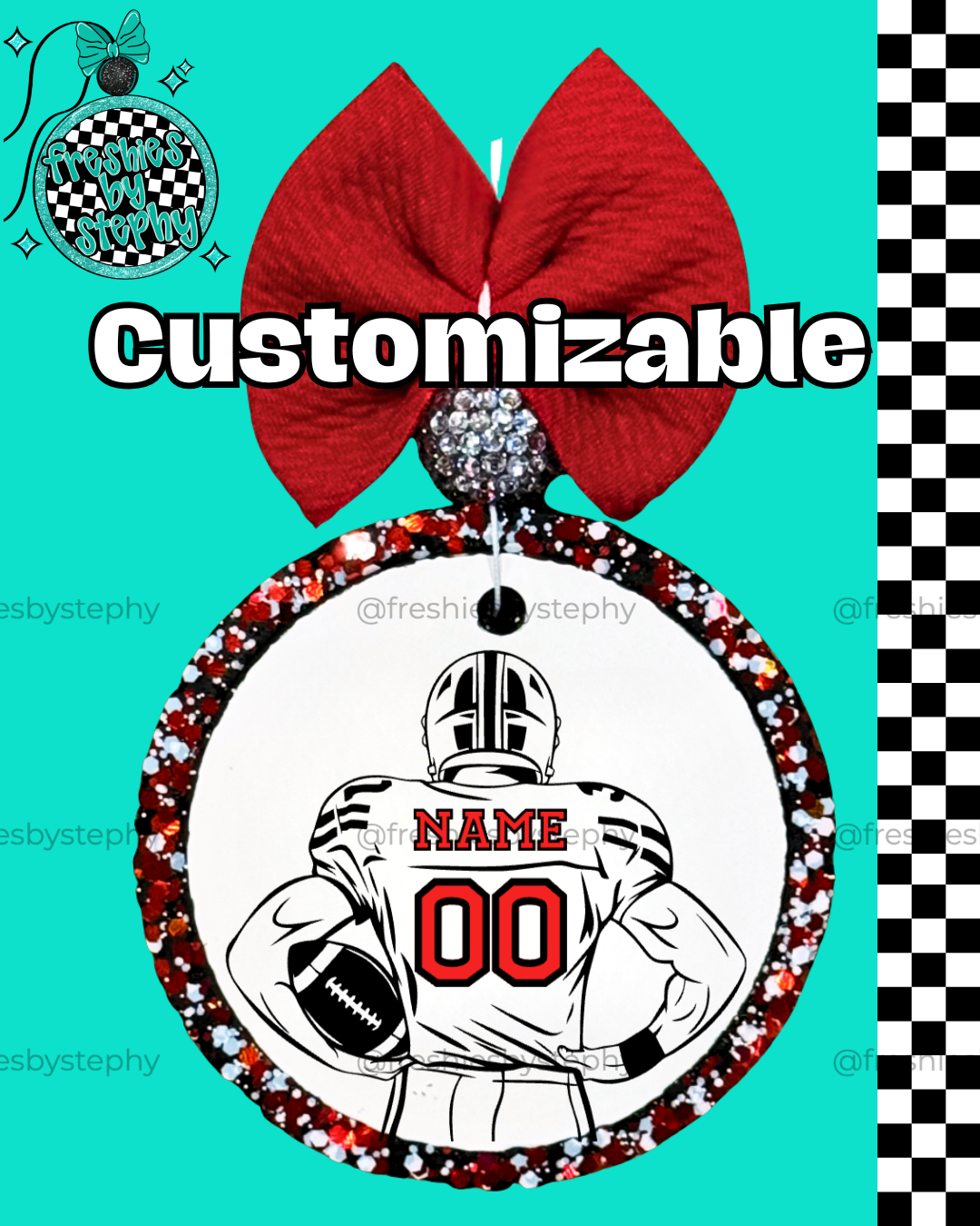 custom football player car freshener with name and number