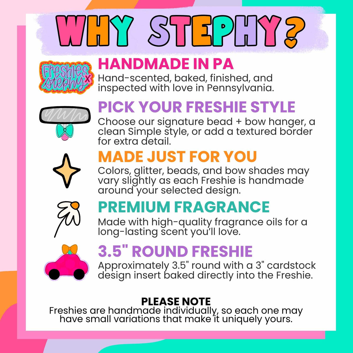 Why choose handmade car freshies from Freshies By Stephy.