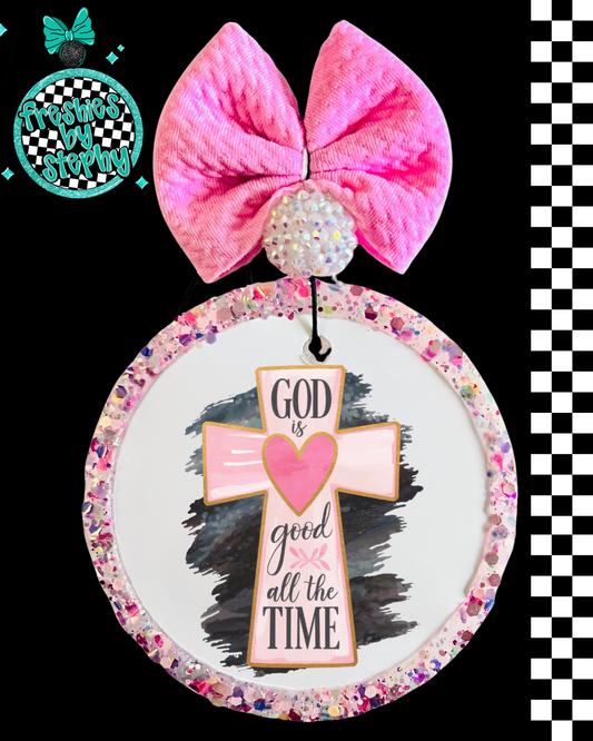 God Is Good All the Time Christian Freshie – Pink Cross Faith Car Air Freshener