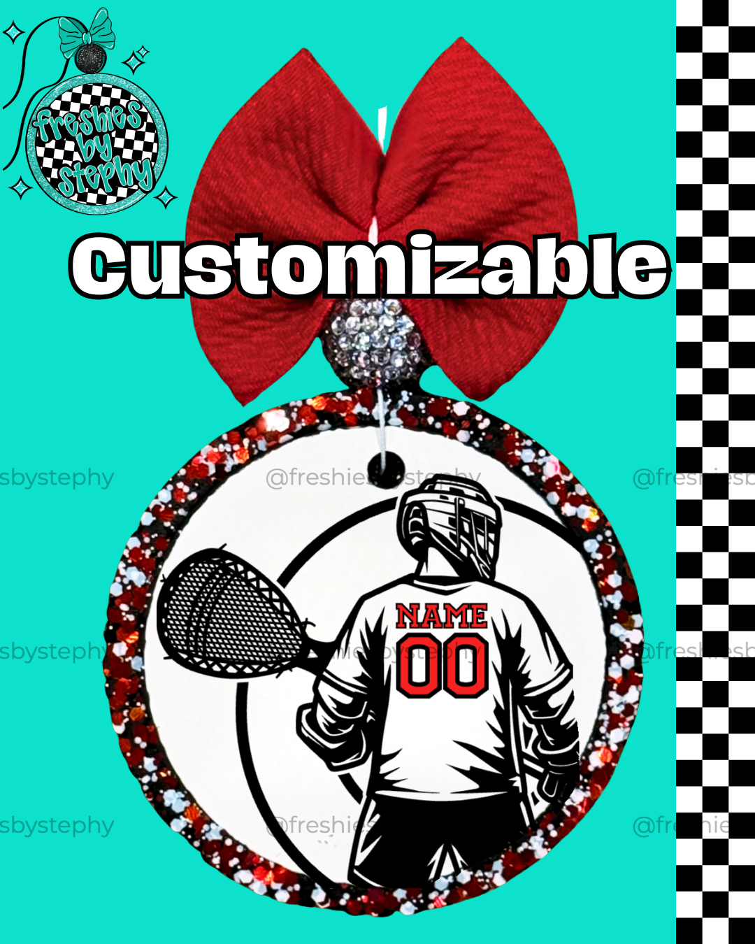 custom lacrosse goalie car freshener with name and number