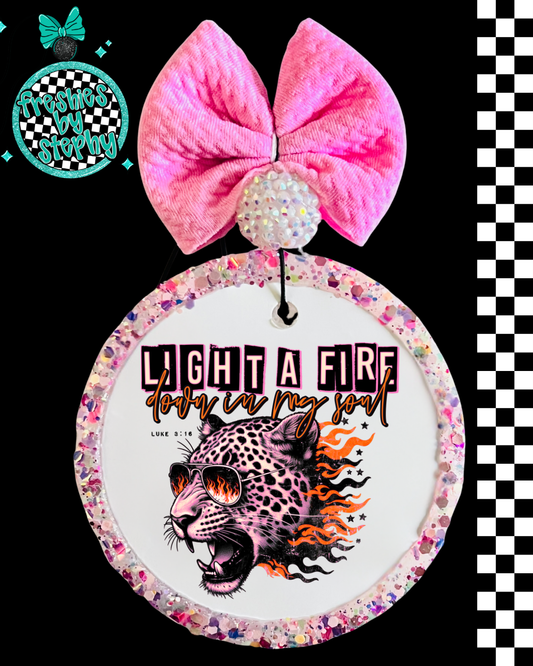 Light a Fire Down in My Soul Christian Freshie – Luke 3:16 Leopard Faith Air Freshener