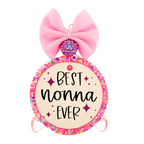 Best Nonna Ever in black lettering with pink starbursts.