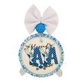 Blessed Yaya lettering with blue polka dots, pale floral letters, butterflies and small flowers.