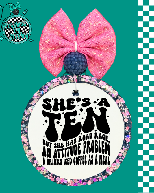 She’s a Ten Funny Car Air Freshener | Iced Coffee Girl Gift Freshie